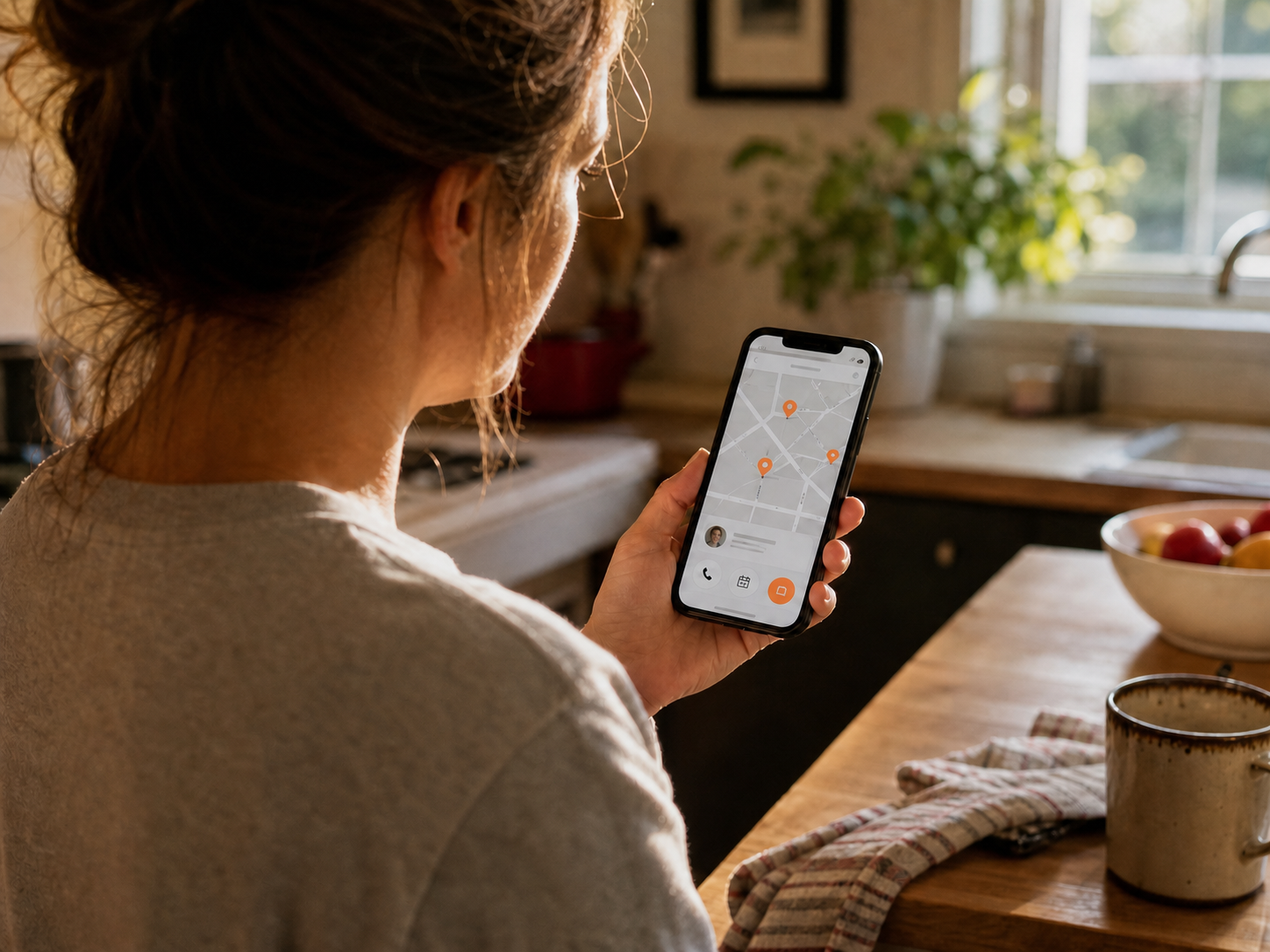 Homeowner checking a neutral local service-area map on a phone