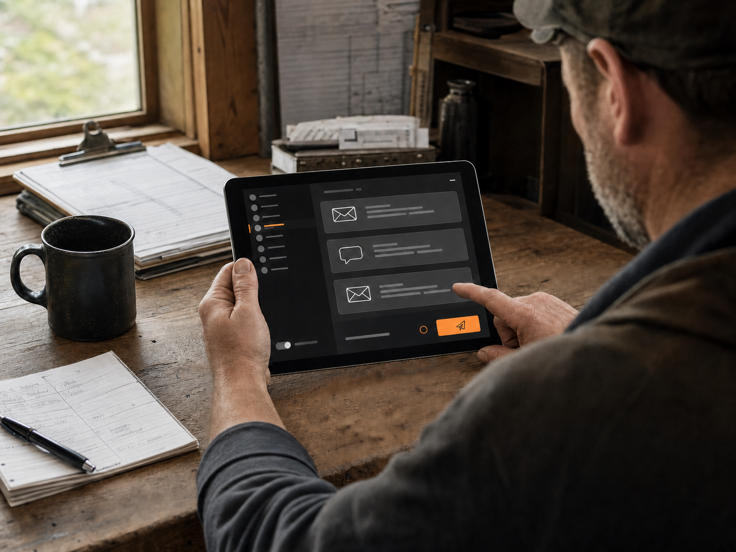 Contractor launching a simple customer campaign from a tablet
