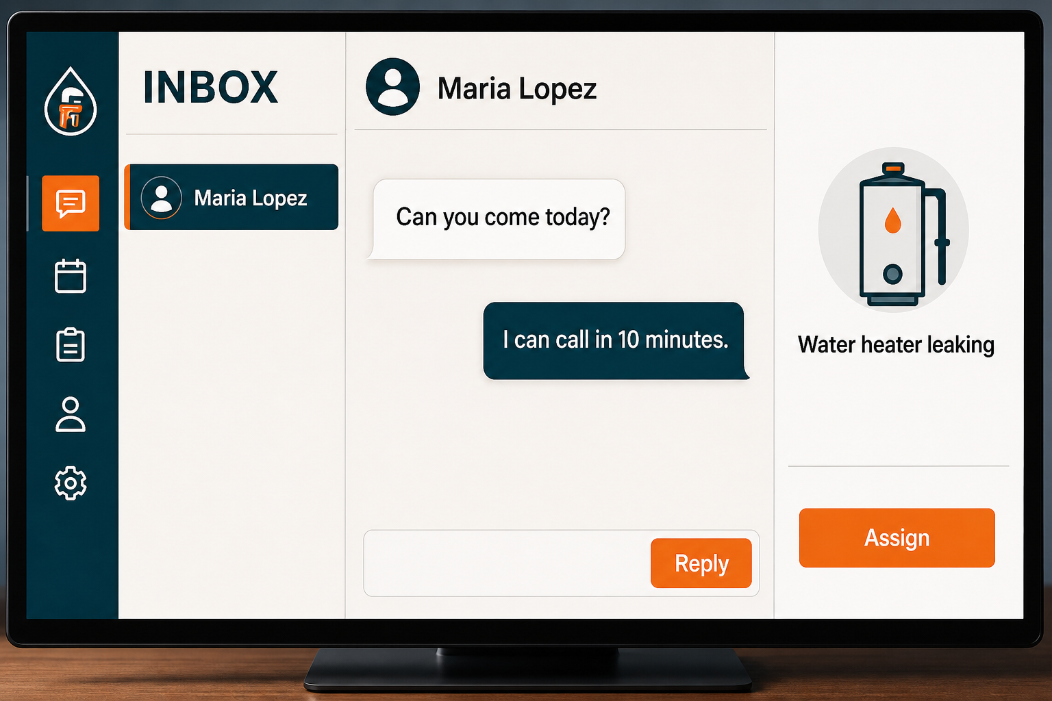 Team inbox showing a customer conversation attached to the business phone