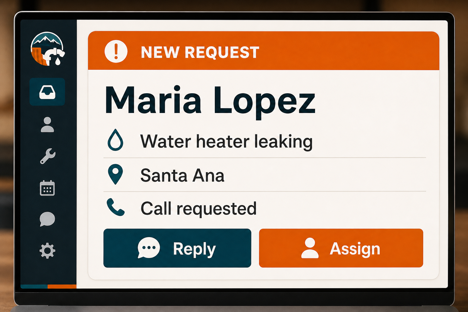 Approved contractor request record ready for a real person to answer and assign