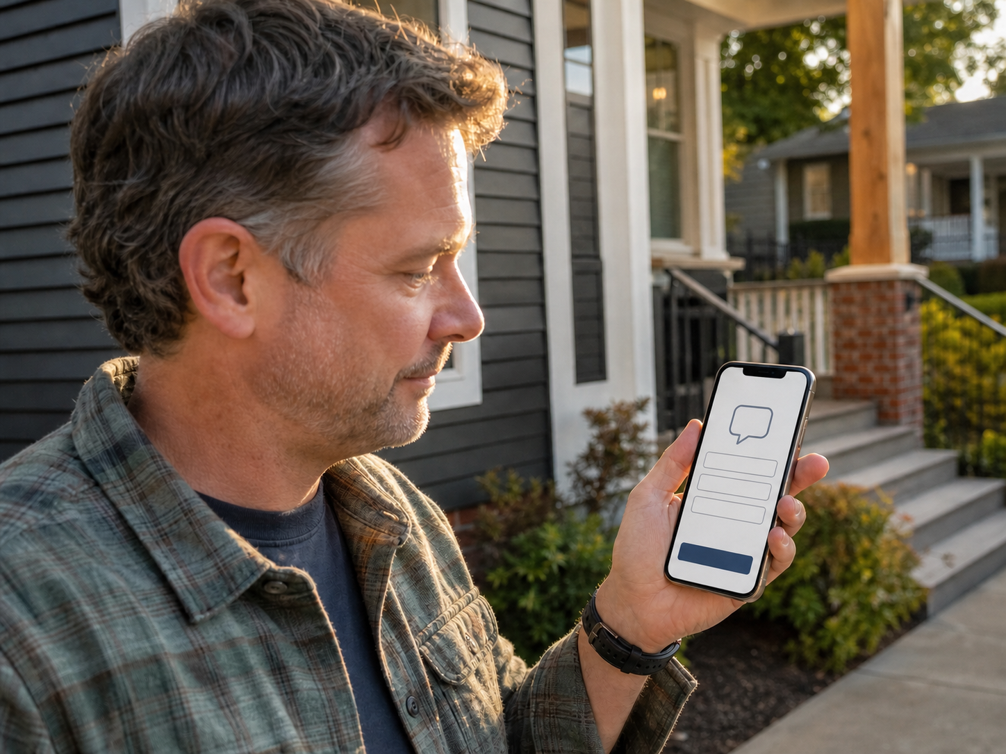 Customer reading a neutral completed-job feedback request on a phone