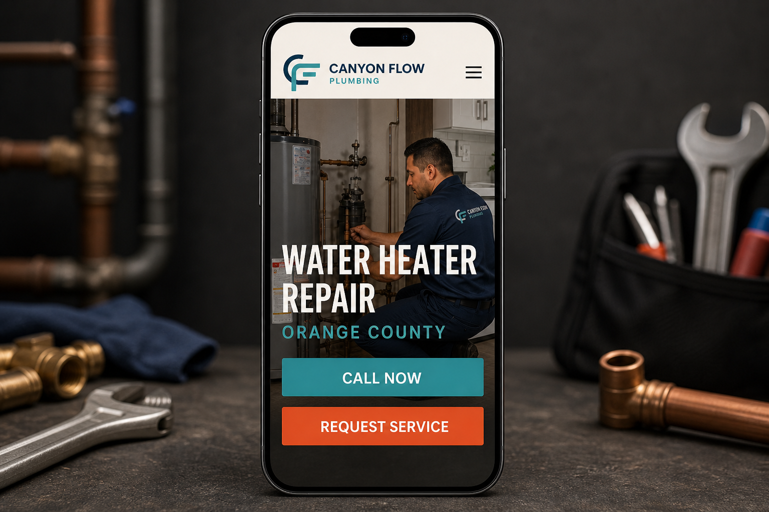 Canyon Flow Plumbing mobile website with large call and request service actions
