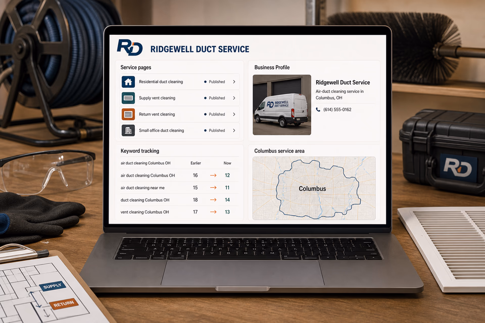 Ridgewell Duct Service visibility system showing the customer journey and the team's next action
