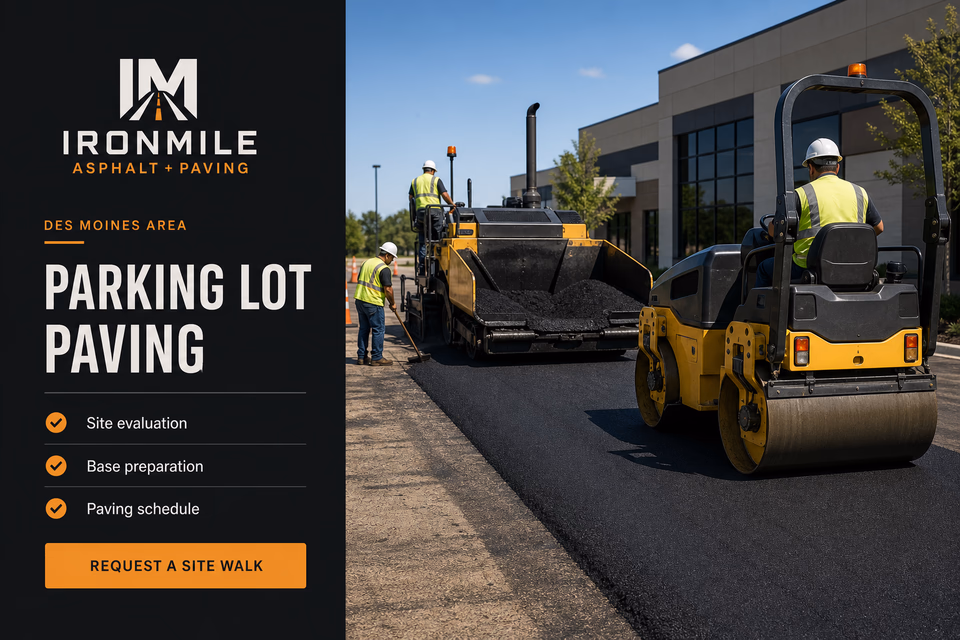 Ironmile Asphalt + Paving customer-facing service page with clear local service details, proof, and a direct request path