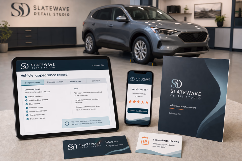 Slatewave Detail Studio retention system showing the customer journey and the team's next action