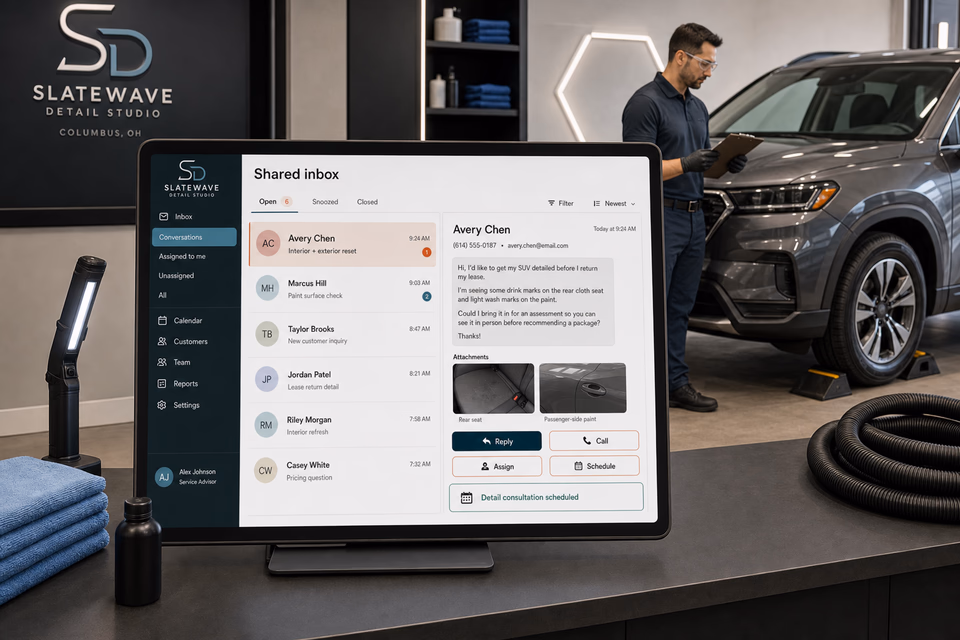Slatewave Detail Studio response system showing the customer journey and the team's next action
