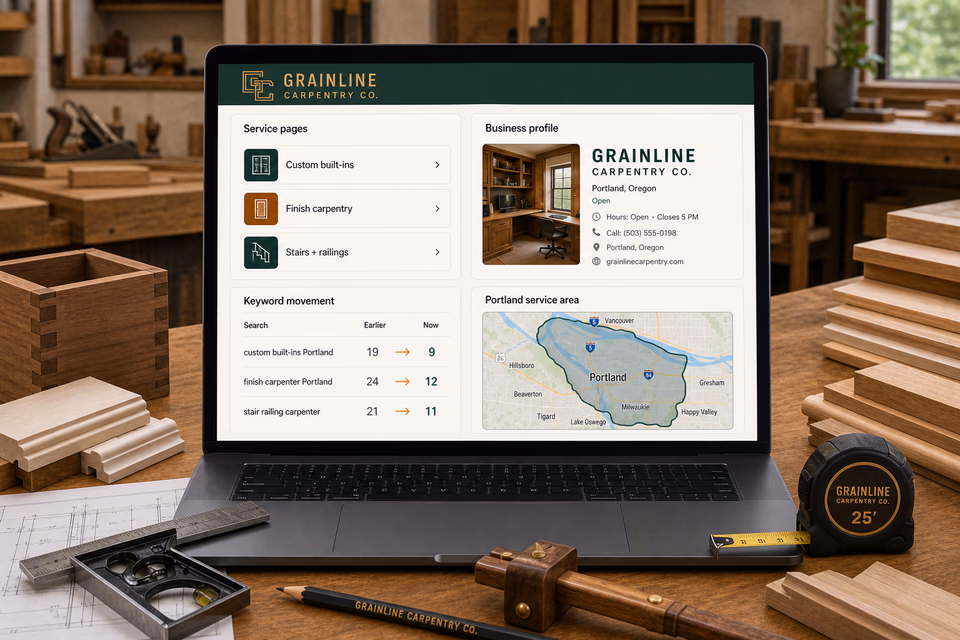 Grainline Carpentry Co. visibility system showing the customer journey and the team's next action