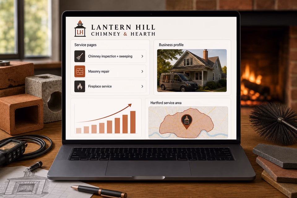 Lantern Hill Chimney & Hearth visibility system showing the customer journey and the team's next action