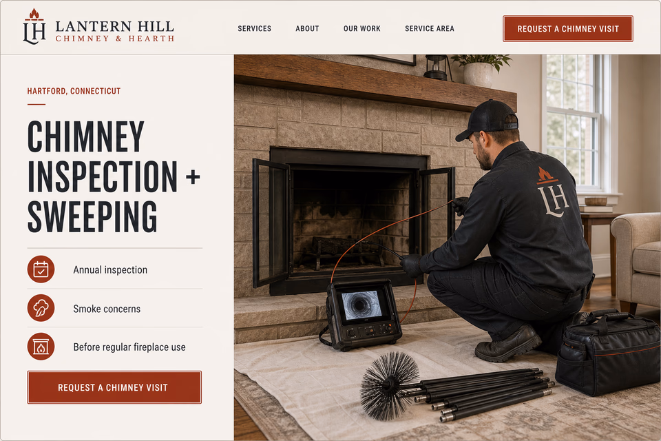 Lantern Hill Chimney & Hearth customer-facing service page with clear local service details, proof, and a direct request path