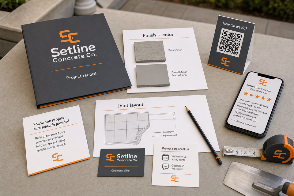 Setline Concrete Co. retention system showing the customer journey and the team's next action