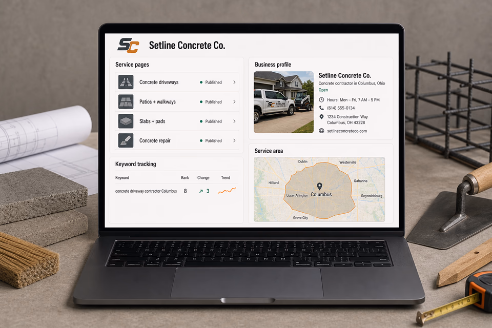 Setline Concrete Co. visibility system showing the customer journey and the team's next action