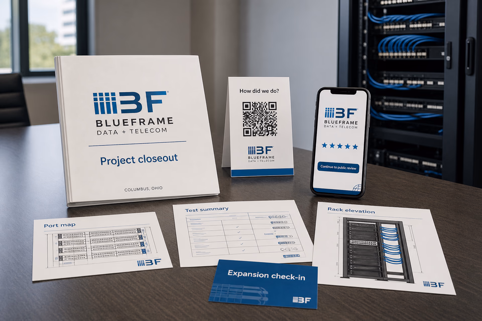 Blueframe Data + Telecom retention system showing the customer journey and the team's next action