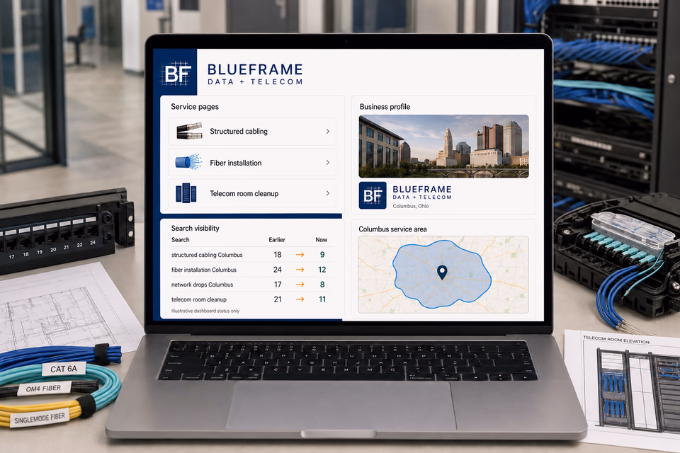 Blueframe Data + Telecom visibility system showing the customer journey and the team's next action