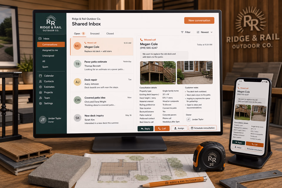 Ridge & Rail Outdoor Co. response system showing the customer journey and the team's next action