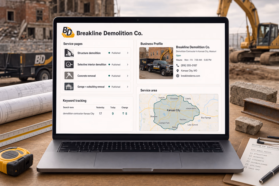 Breakline Demolition Co. visibility system showing the customer journey and the team's next action