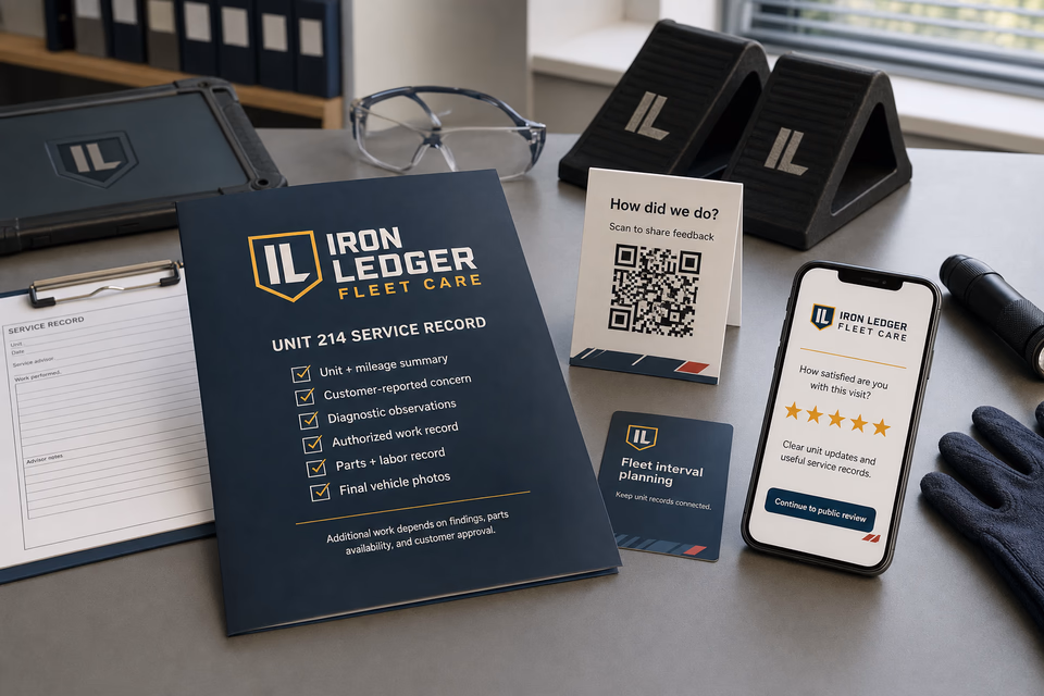 Iron Ledger Fleet Care retention system showing the customer journey and the team's next action