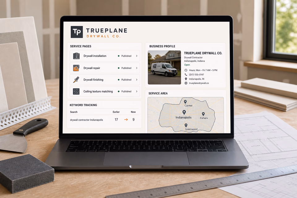 Trueplane Drywall Co. visibility system showing the customer journey and the team's next action
