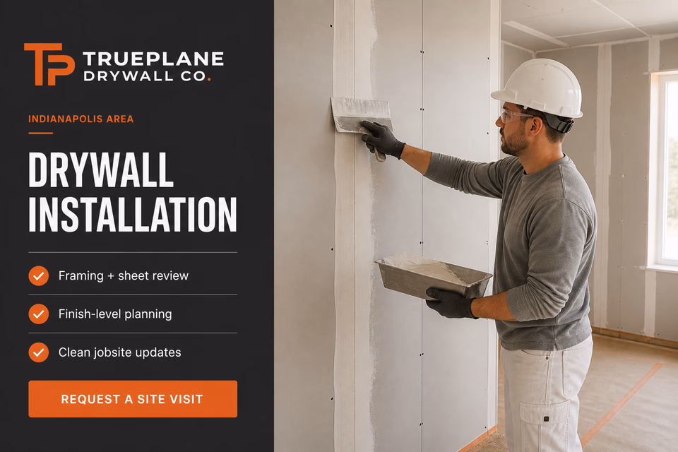 Trueplane Drywall Co. customer-facing service page with clear local service details, proof, and a direct request path