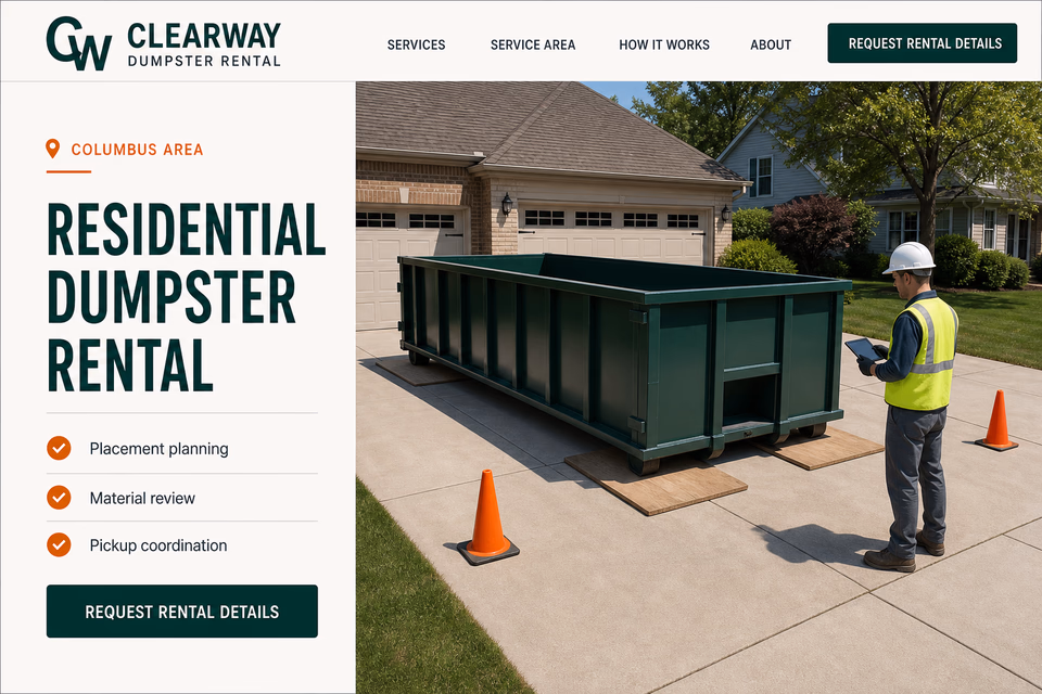 Clearway Dumpster Rental customer-facing service page with clear local service details, proof, and a direct request path