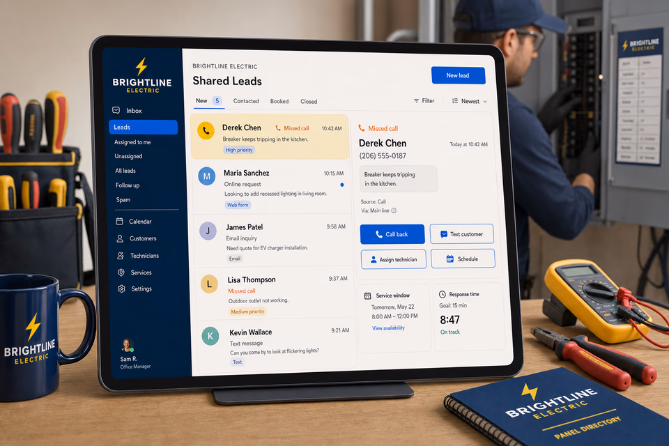Brightline Electric response system showing the customer journey and the team's next action