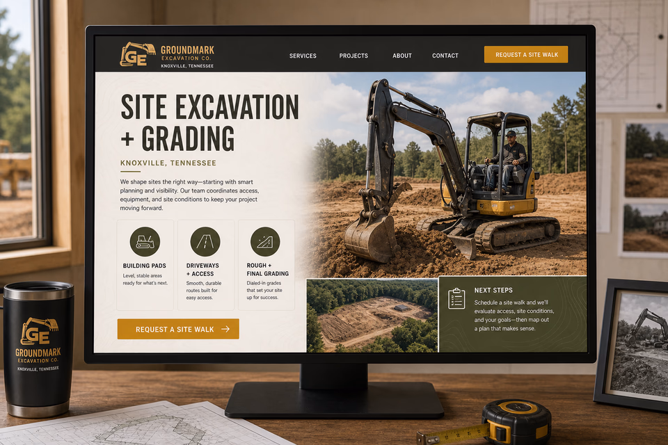 Groundmark Excavation Co. customer-facing service page with clear local service details, proof, and a direct request path