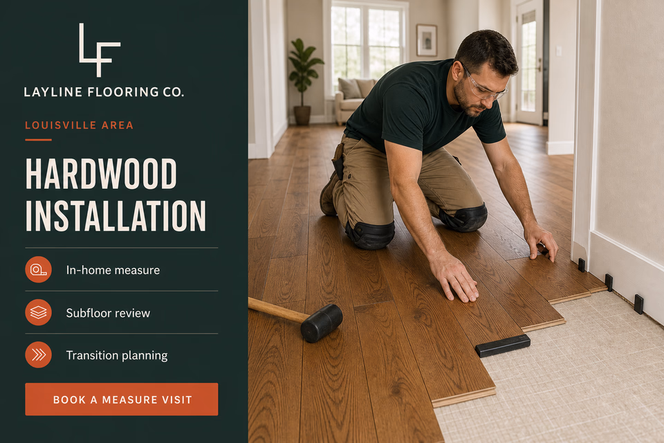 Layline Flooring Co. customer-facing service page with clear local service details, proof, and a direct request path