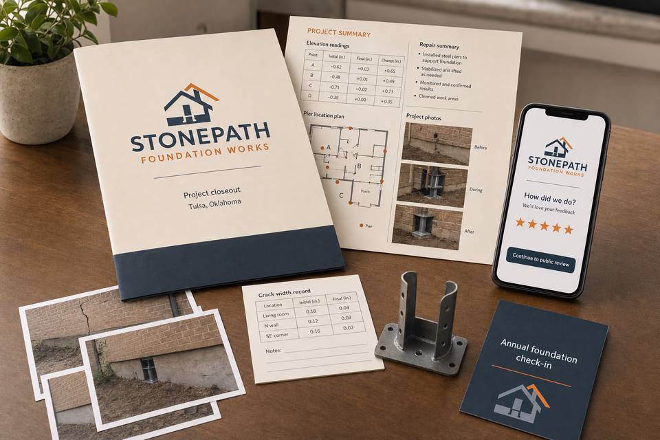 Stonepath Foundation Works retention system showing the customer journey and the team's next action