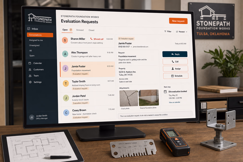 Stonepath Foundation Works response system showing the customer journey and the team's next action