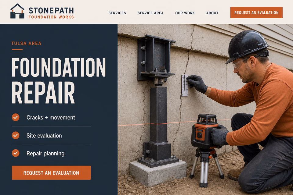 Stonepath Foundation Works customer-facing service page with clear local service details, proof, and a direct request path