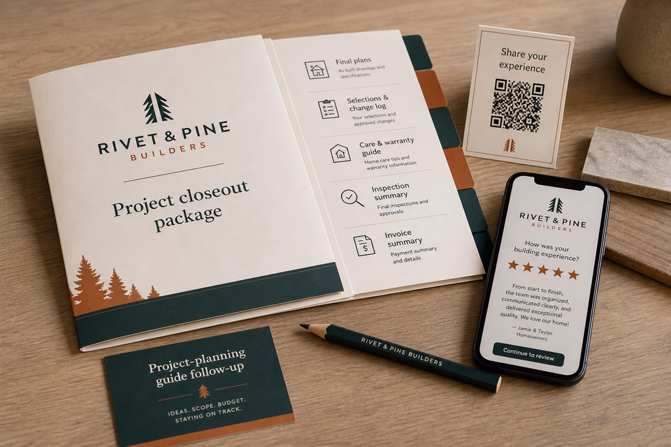 Rivet & Pine Builders retention system showing the customer journey and the team's next action