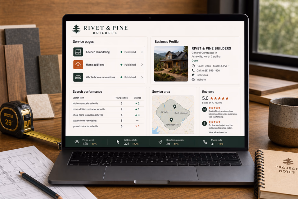 Rivet & Pine Builders visibility system showing the customer journey and the team's next action