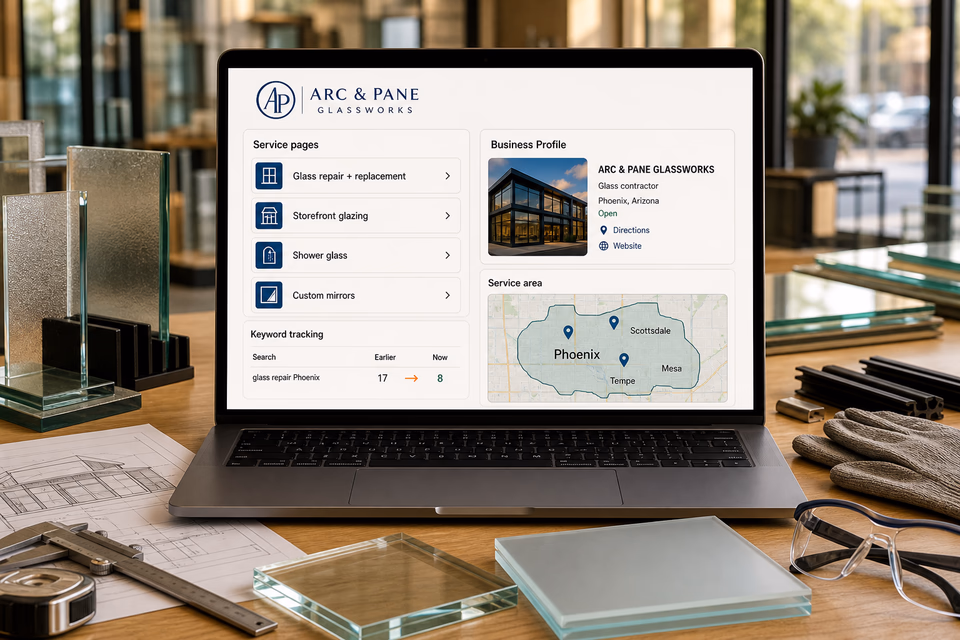 Arc & Pane Glassworks visibility system showing the customer journey and the team's next action