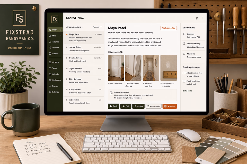 Fixstead Handyman Co. response system showing the customer journey and the team's next action