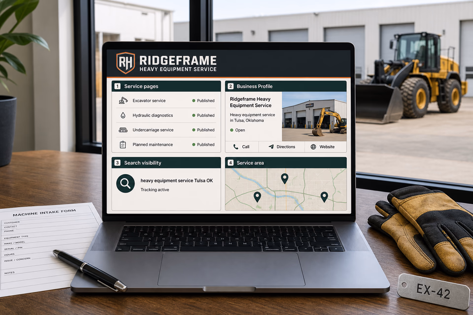 Ridgeframe Heavy Equipment Service visibility system showing the customer journey and the team's next action