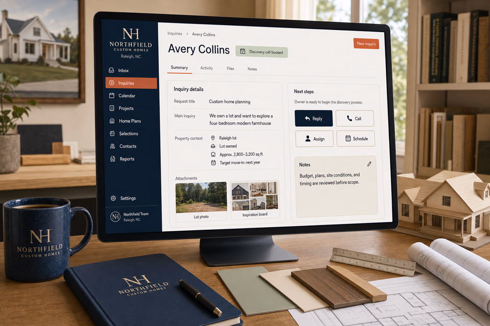 Northfield Custom Homes response system showing the customer journey and the team's next action