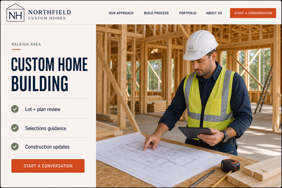Northfield Custom Homes customer-facing service page with clear local service details, proof, and a direct request path