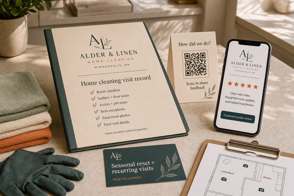 Alder & Linen Home Cleaning retention system showing the customer journey and the team's next action