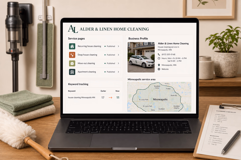Alder & Linen Home Cleaning visibility system showing the customer journey and the team's next action