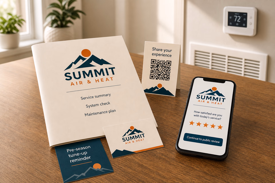 Summit Air & Heat retention system showing the customer journey and the team's next action