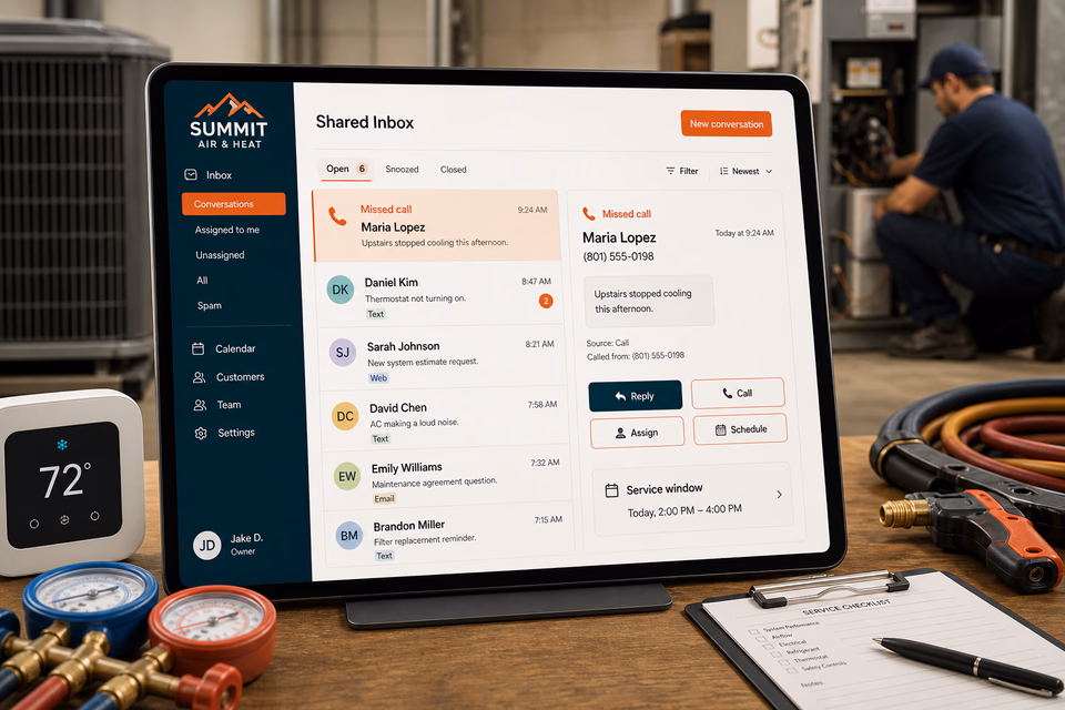 Summit Air & Heat response system showing the customer journey and the team's next action