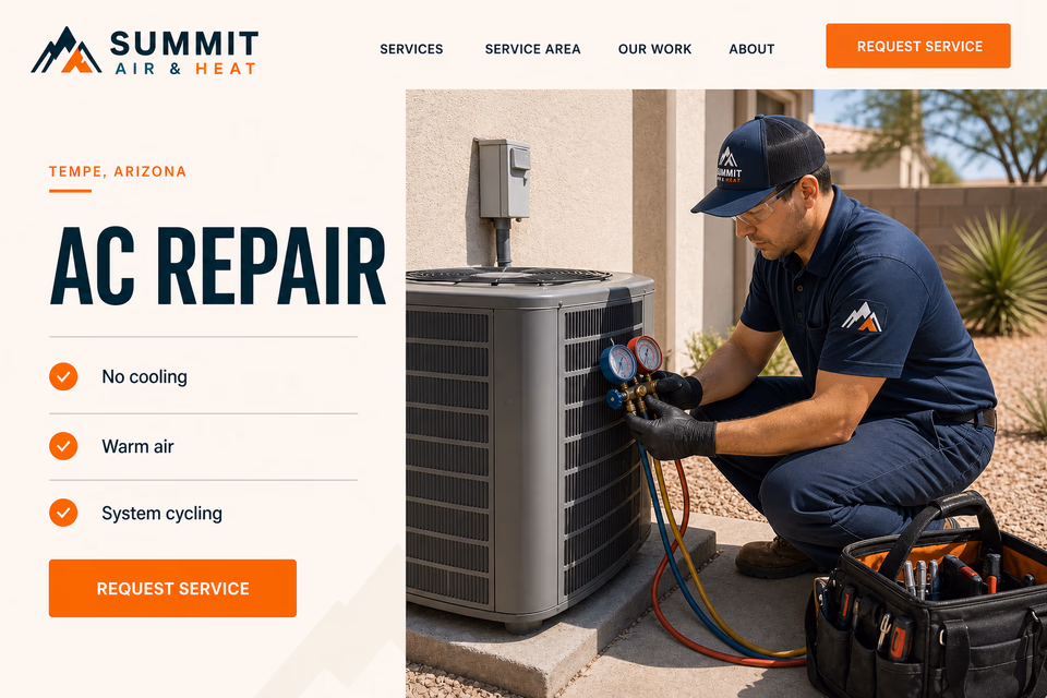 Summit Air & Heat customer-facing service page with clear local service details, proof, and a direct request path