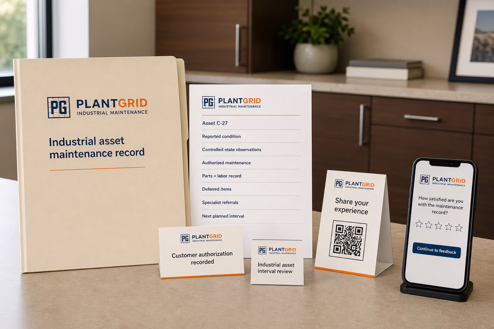 PlantGrid Industrial Maintenance retention system showing the customer journey and the team's next action