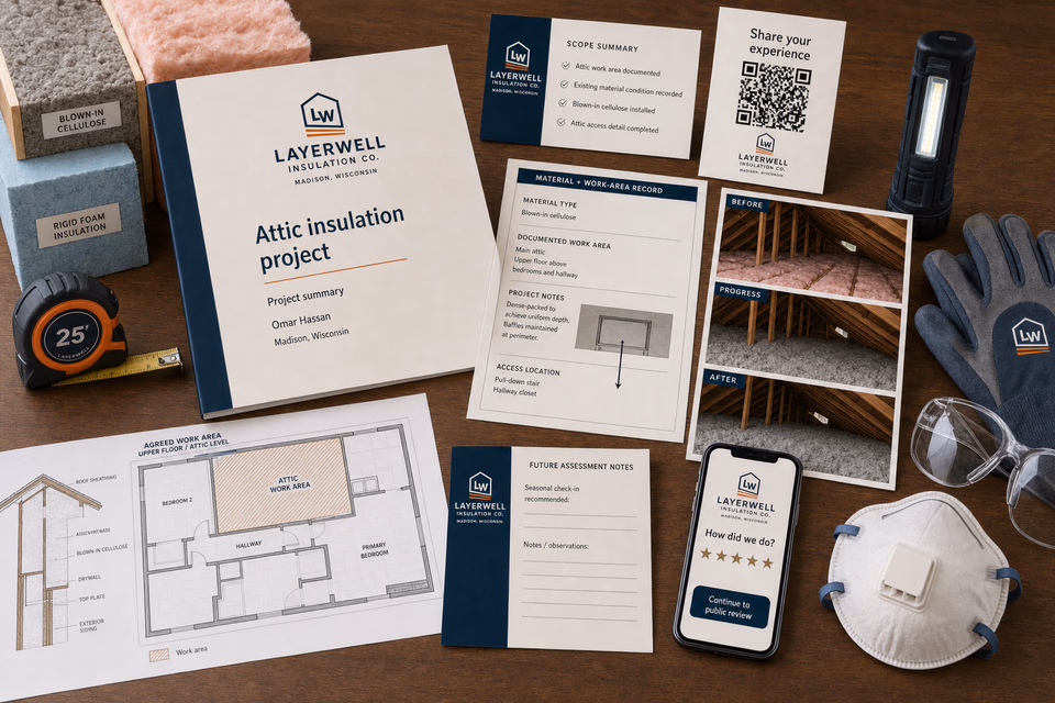 Layerwell Insulation Co. retention system showing the customer journey and the team's next action