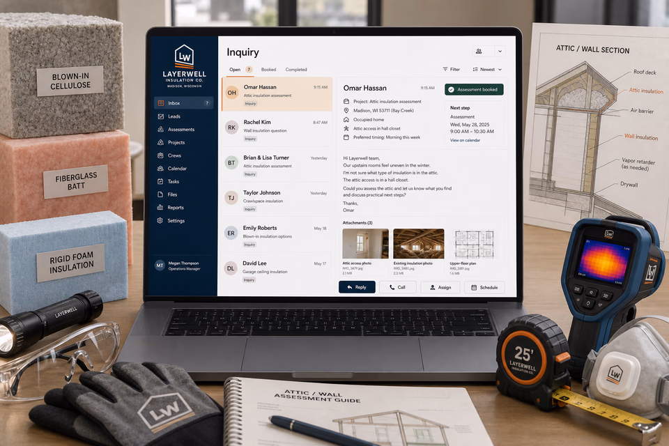Layerwell Insulation Co. response system showing the customer journey and the team's next action