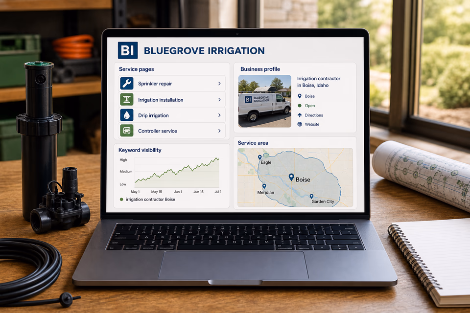 Bluegrove Irrigation visibility system showing the customer journey and the team's next action