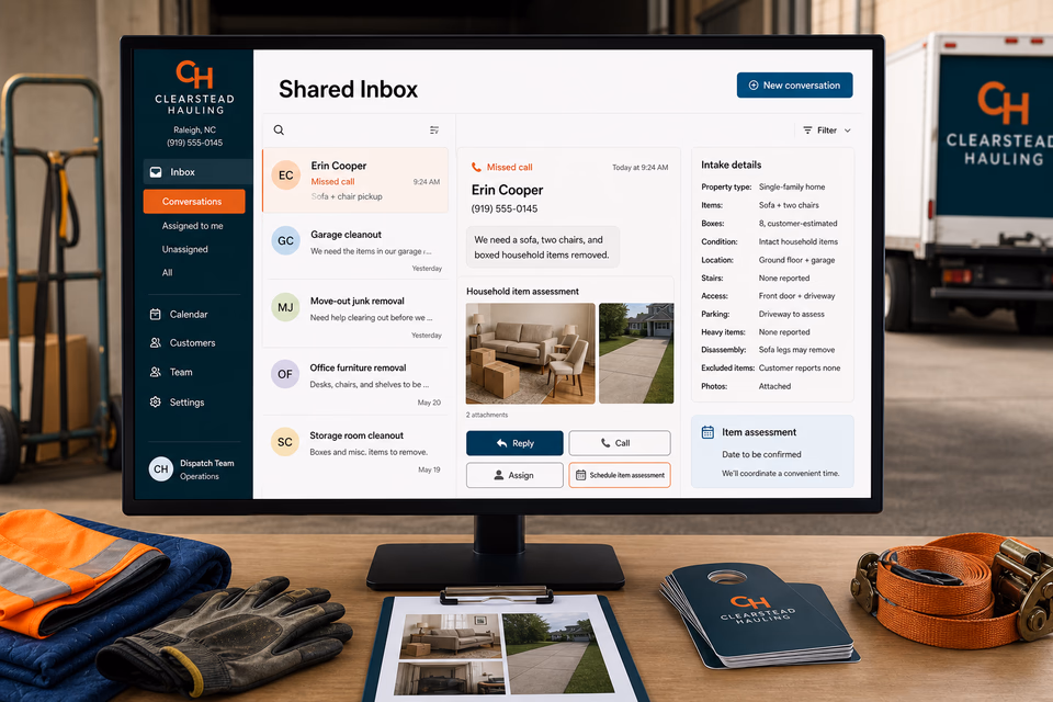 Clearstead Hauling response system showing the customer journey and the team's next action