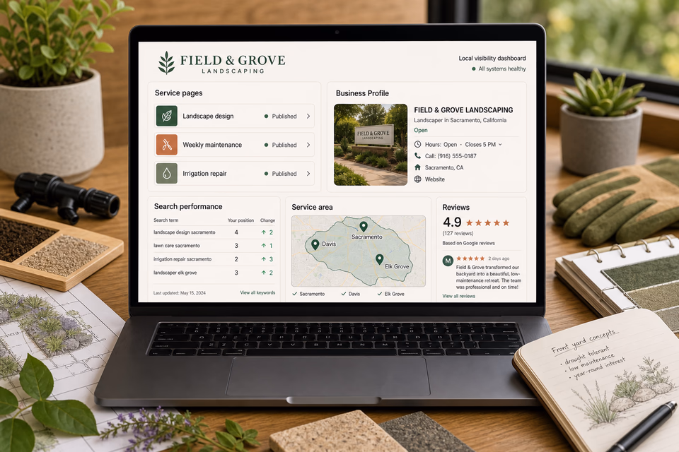 Field & Grove Landscaping visibility system showing the customer journey and the team's next action