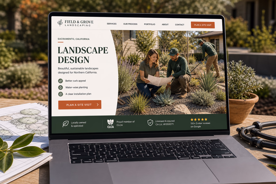 Field & Grove Landscaping customer-facing service page with clear local service details, proof, and a direct request path