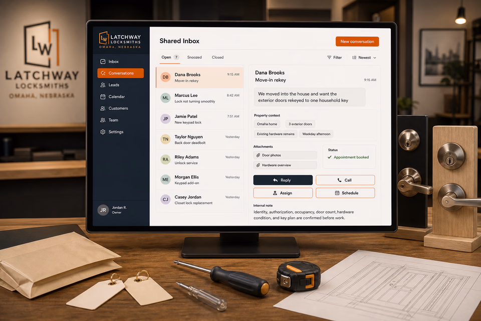 Latchway Locksmiths response system showing the customer journey and the team's next action