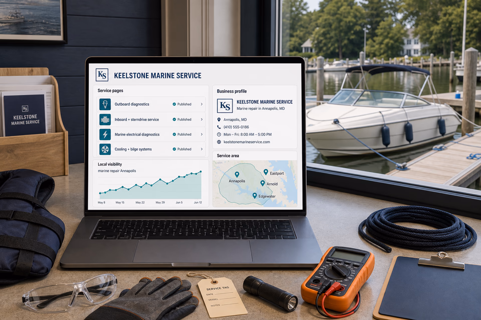 Keelstone Marine Service visibility system showing the customer journey and the team's next action